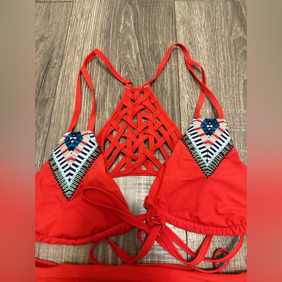 RED CARTER Azteca 2pc Bikini Swimsuit Set Women's Red Small - Picture 2 of 6
